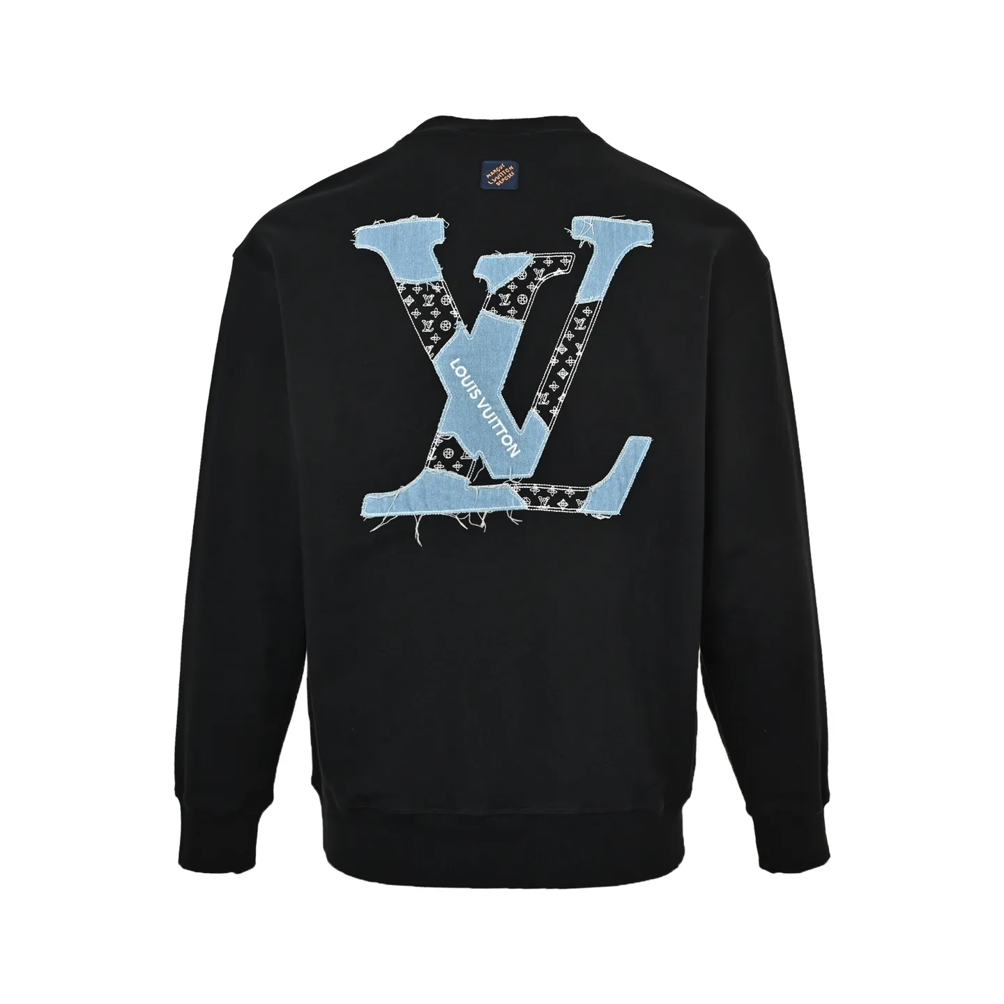 Louis Vuitton/Louis Vuitton denim patch letter embroidered crew neck sweatshirt